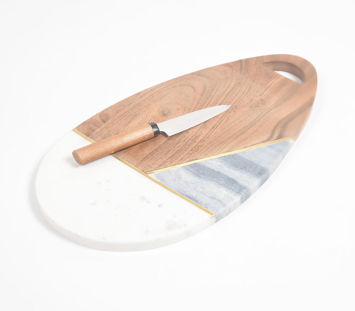 Colorblock Egg-Shaped Wood & Marble Chopping Board - Multicolor - VAQL101014120994