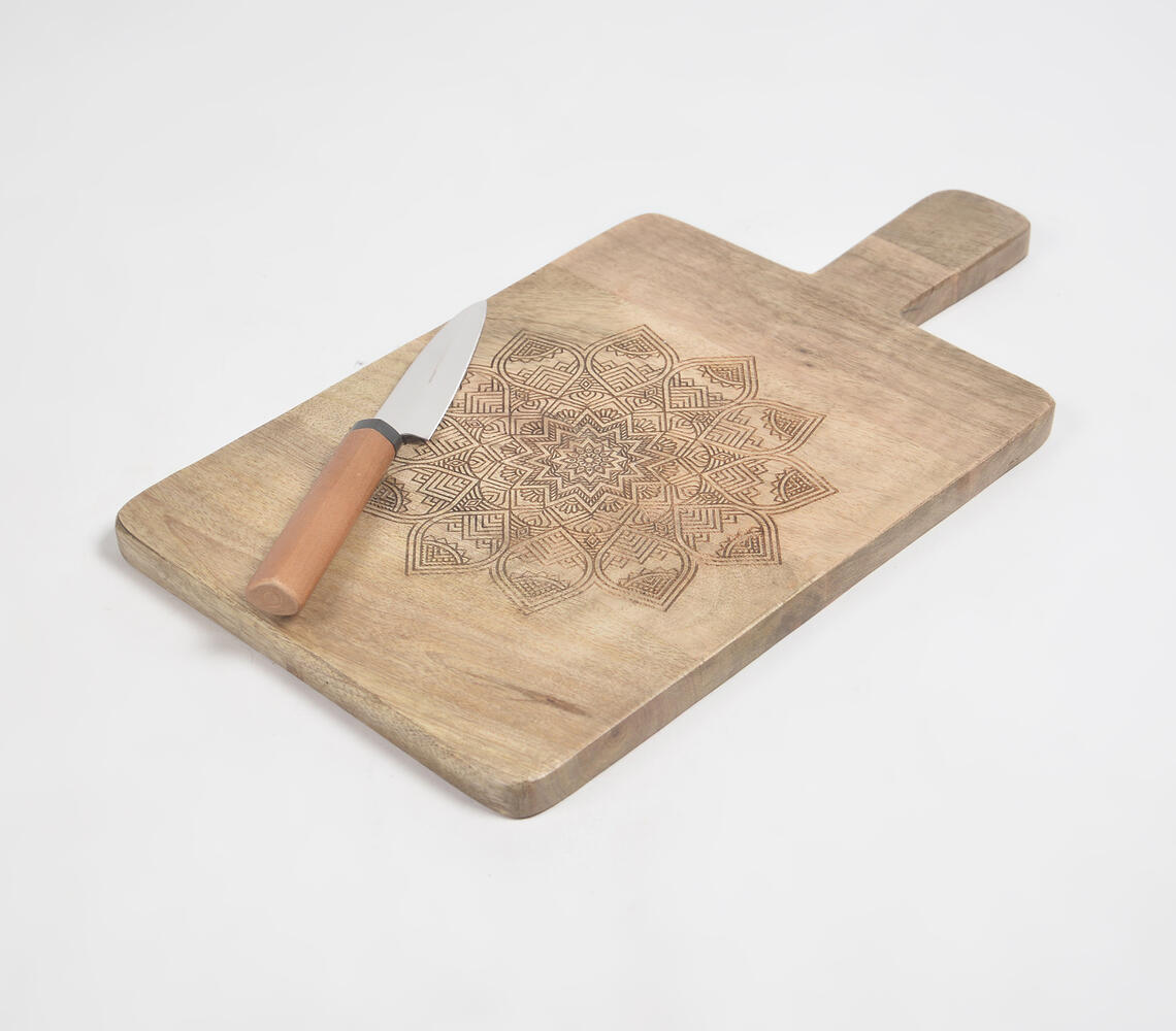 Engraved mandala Mango Wood Chopping Board - Natural - VAQL101014122383