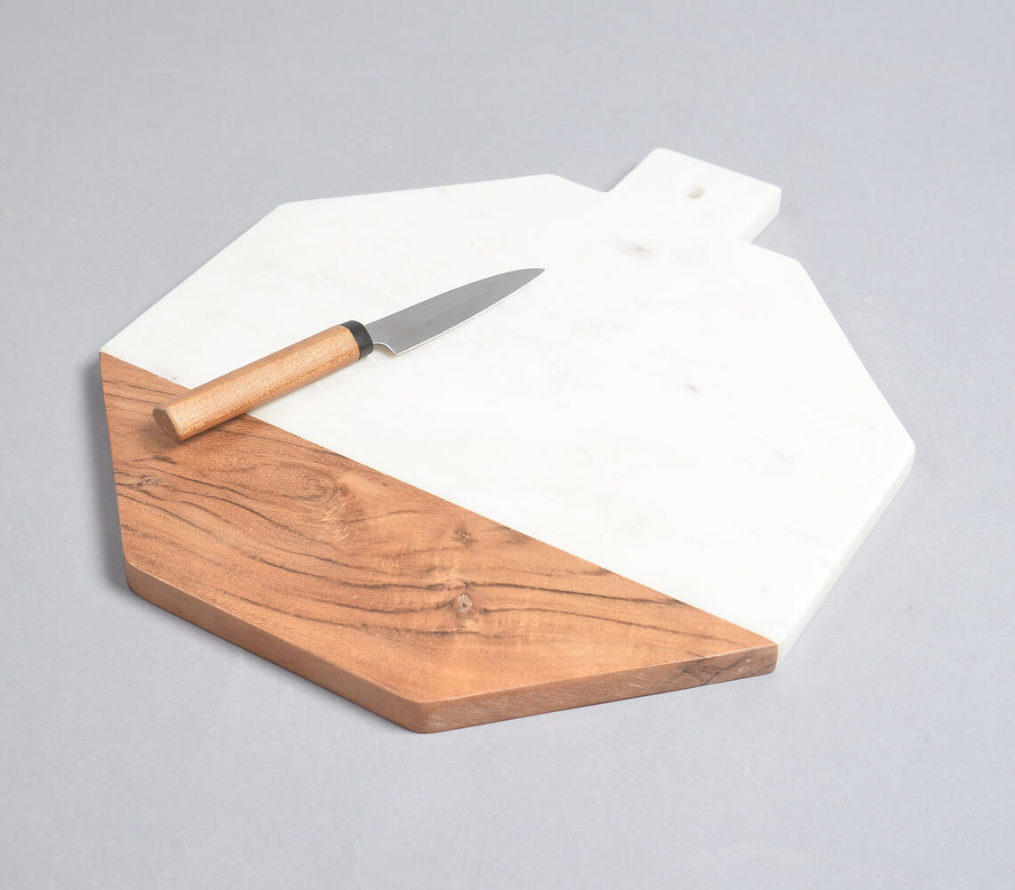 Octagon Marble & Mango Wood Chopping Board - Natural - VAQL101014124558
