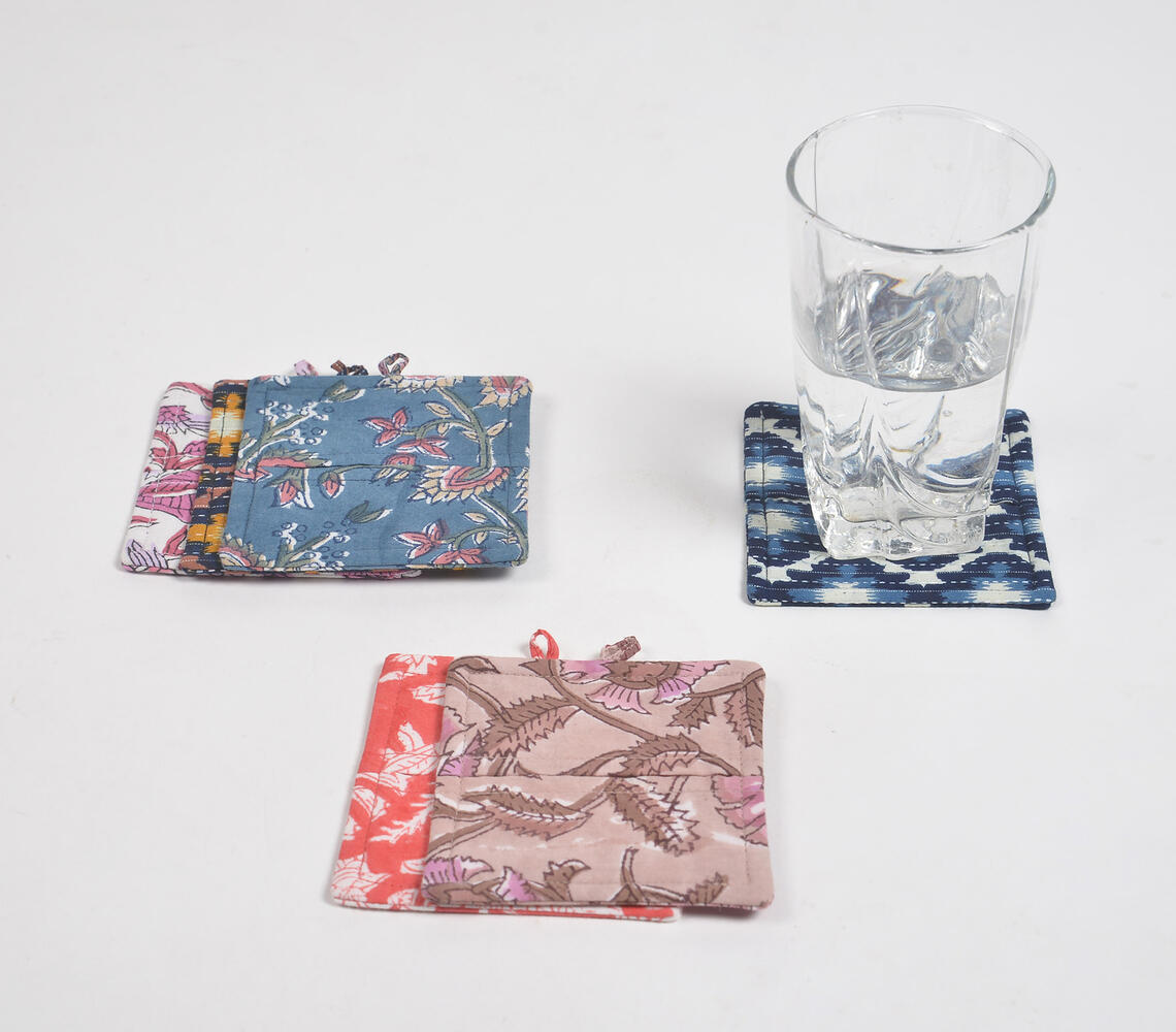 Block Printed Assorted Cotton Coasters (set of 6) - Multicolor - VAQL101014125009