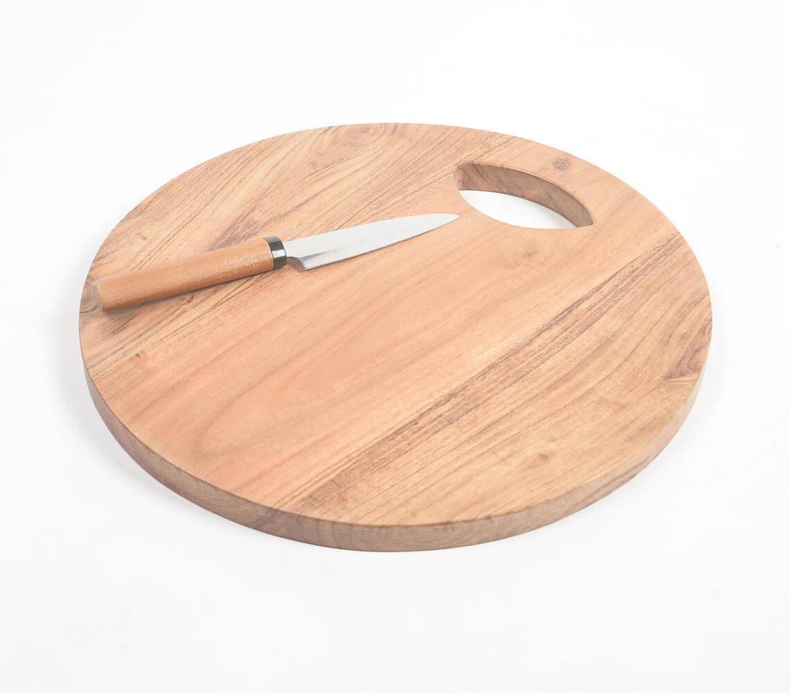 Sleek Round Natural Wooden Chopping Board - Natural - VAQL101014126764