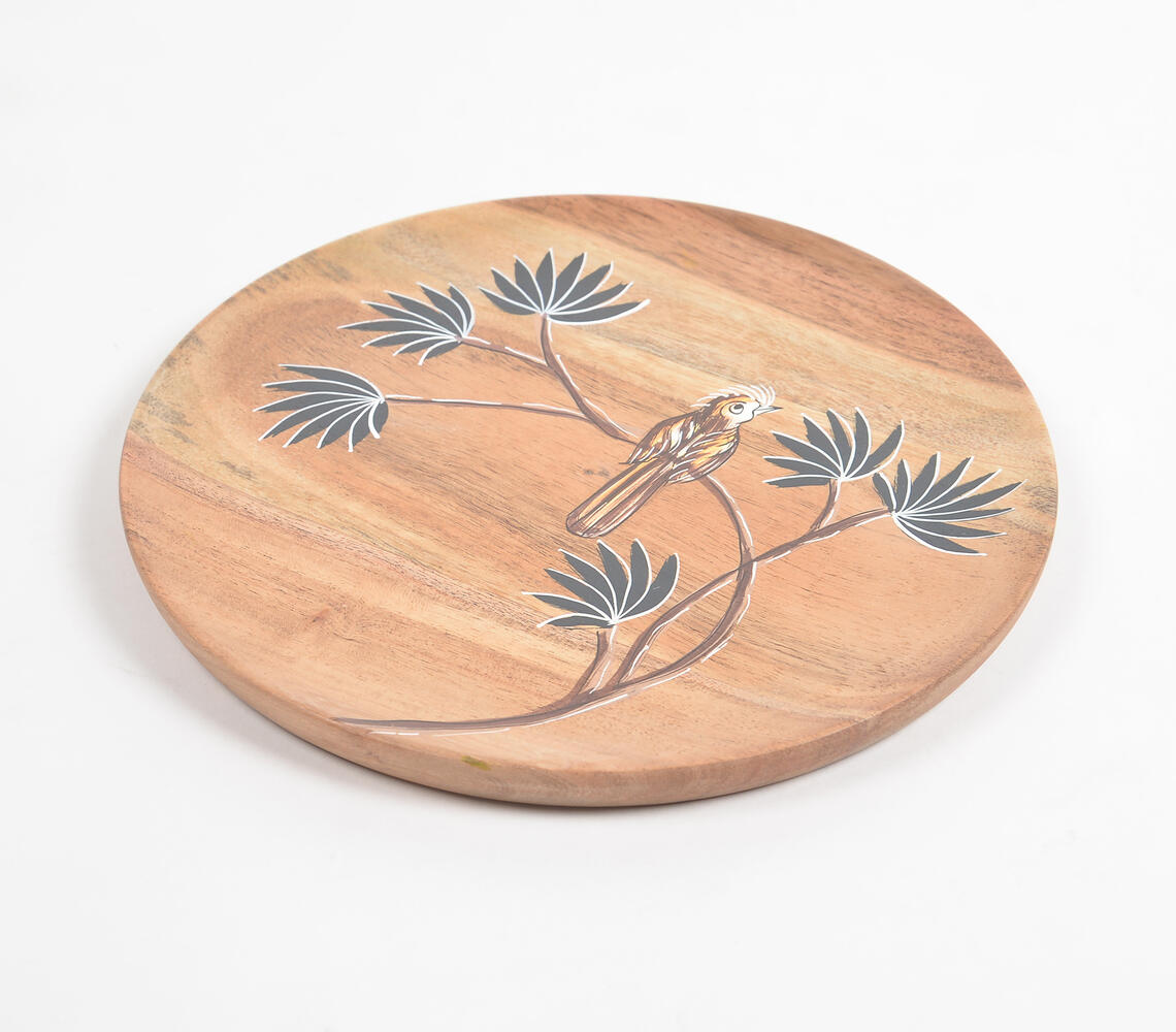 Enamelled Acacia Wood 'Bird on a Branch' Plate (Large) - Multicolor - VAQL101014126768