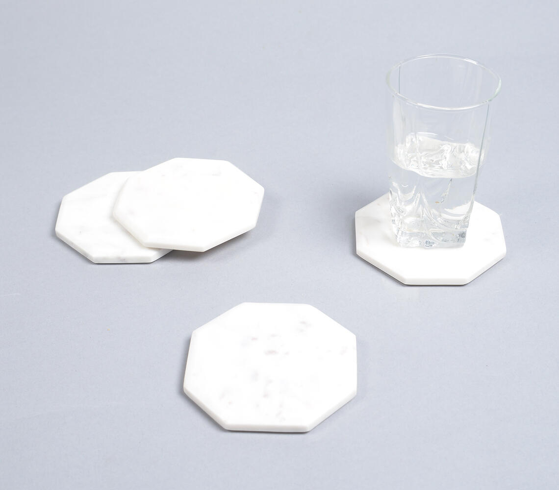 Classic Octagonal White Marble Coasters (Set of 4) - White - VAQL101014126797