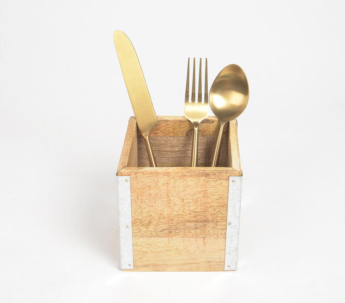 Farmhouse Raw Wooden Cutlery Holder - Natural - VAQL101014126811