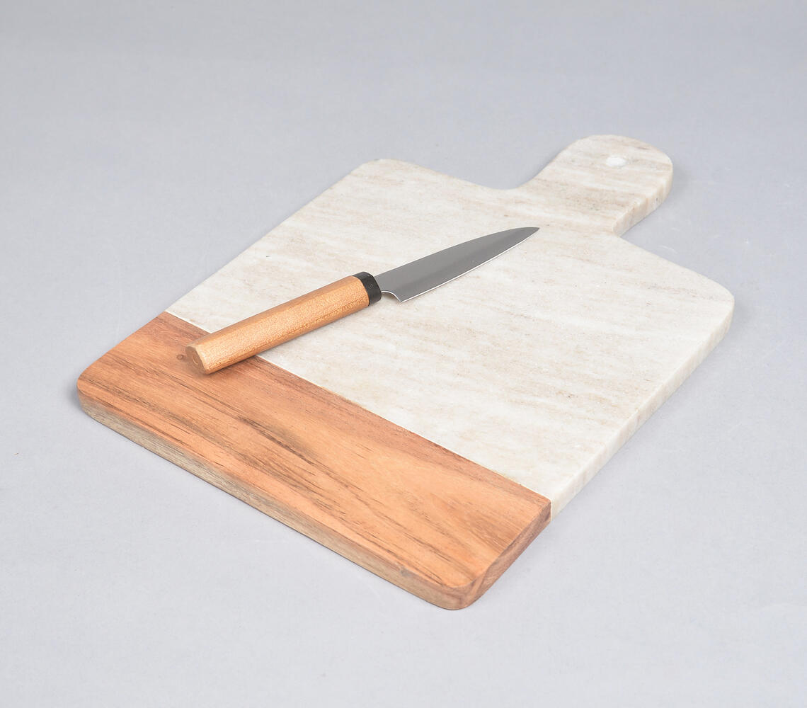 Stone & Acacia Wood Chopping Board - Natural - VAQL101014126832