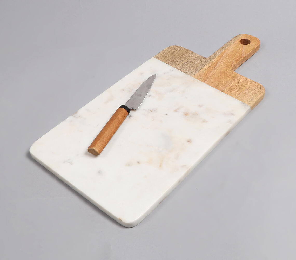 White Marble & Mango Wood Colorblock Chopping Board - Natural - VAQL101014126834