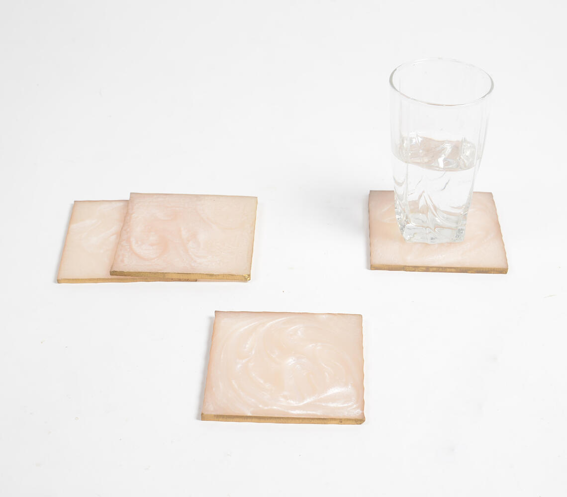 Sparkly Champagne Resin Square Coasters (set of 4) - Beige - VAQL101014128524