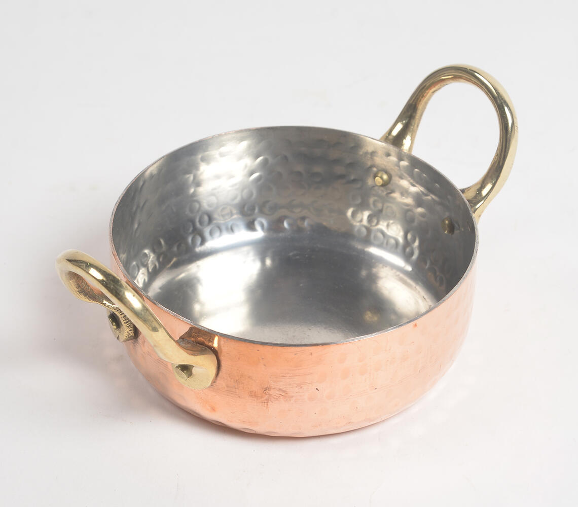 Handcrafted Copper & Tin Frying Pan with Double Brass Handle (4.4" Dia) - Copper - VAQL101014129487