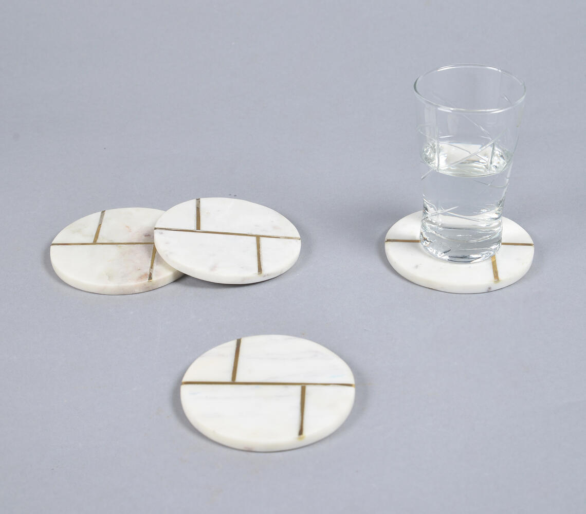 Geometric Marble & Brass Coasters (set of 4) - White - VAQL101014140069