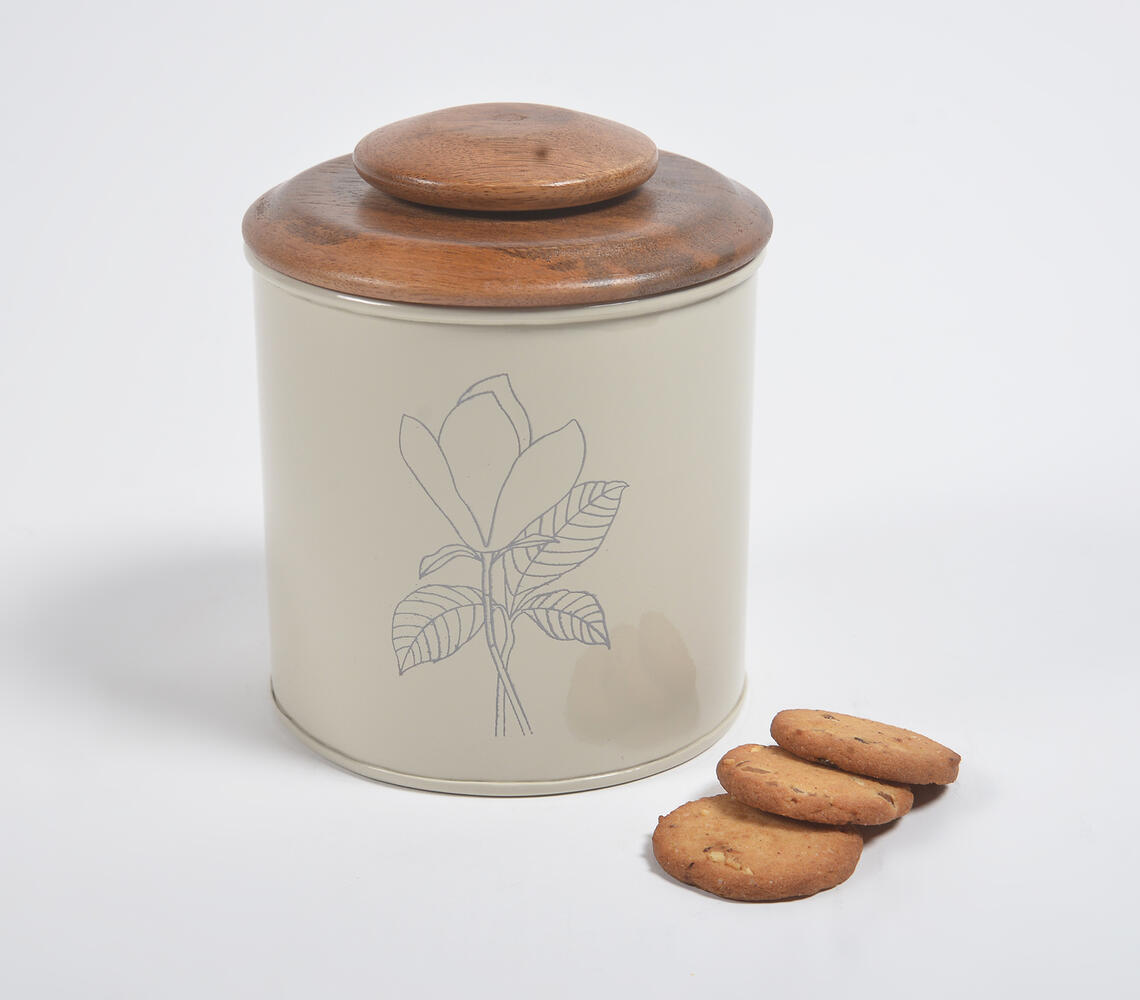 Metallic Canister with Wooden Lid - White - VAQL101014140072