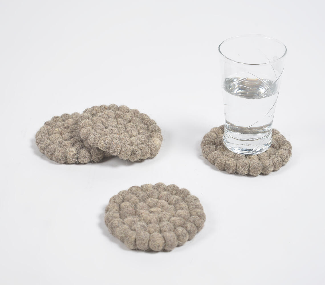 Clustered Felt Pom-Pom Coasters (Set of 4) - Grey - VAQL101014140076
