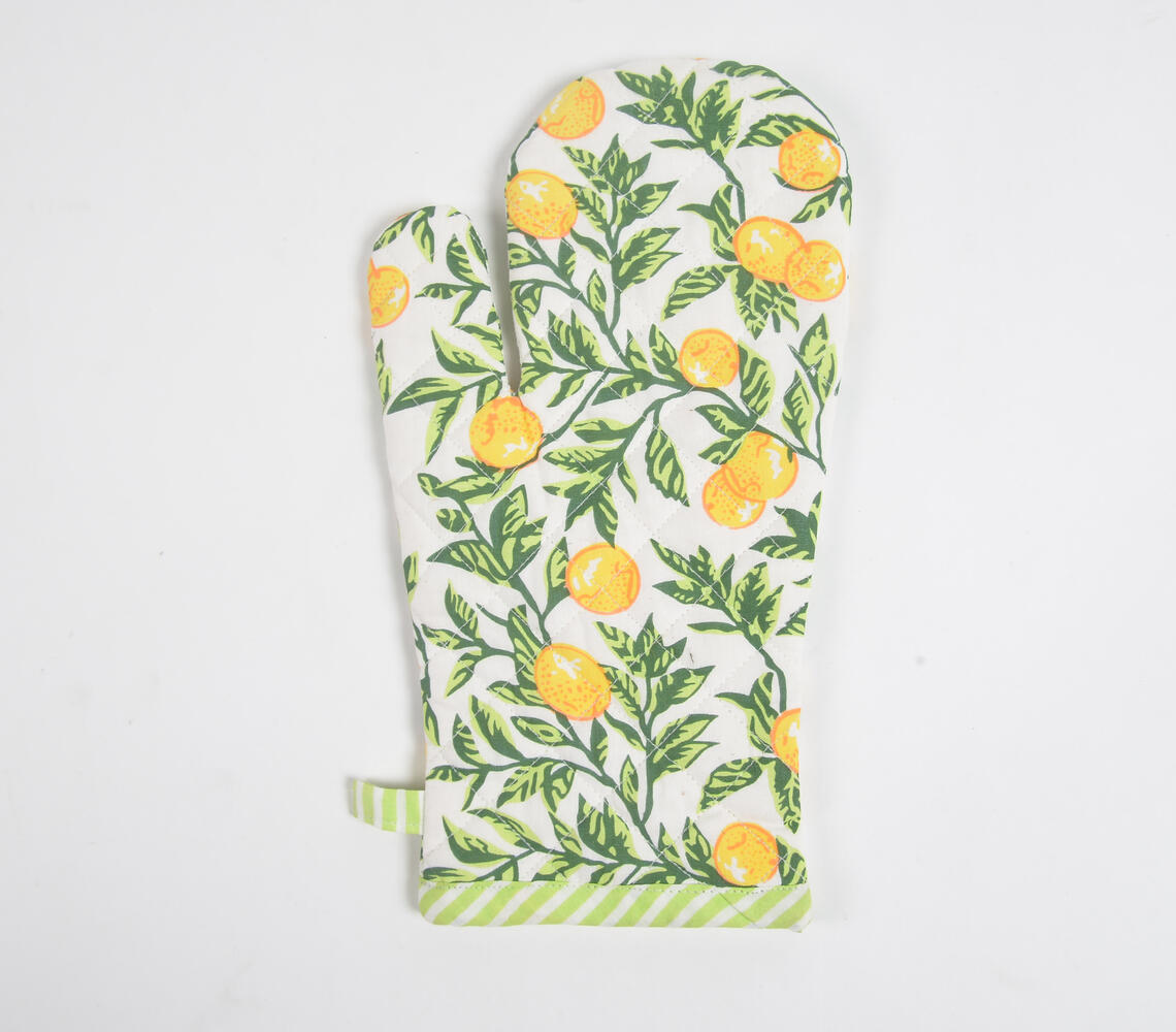 Hand Block Printed Tropical Citrus Oven Mitten - Multicolor - VAQL101014140081