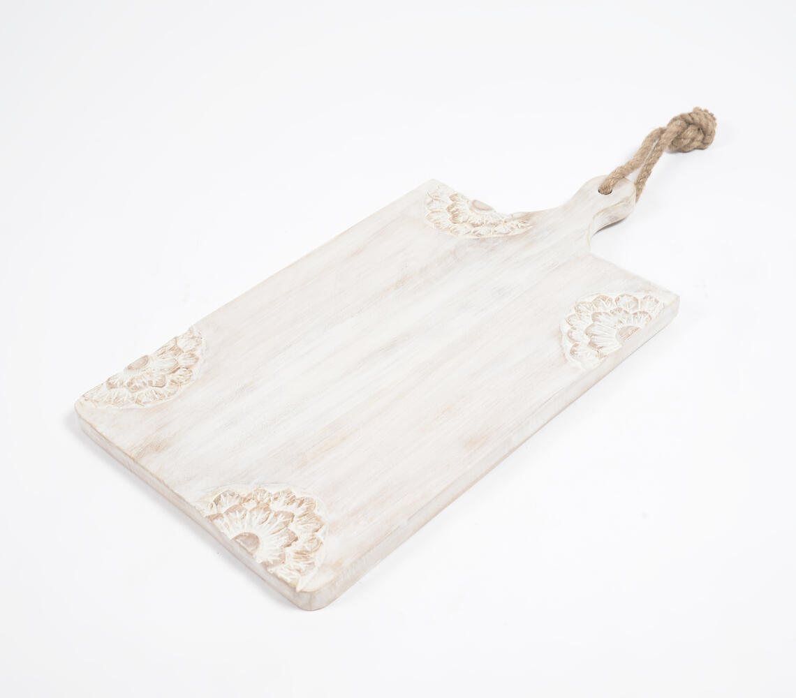 Distress Painted & Engraved Wooden Chopping Board - White - VAQL101014140095