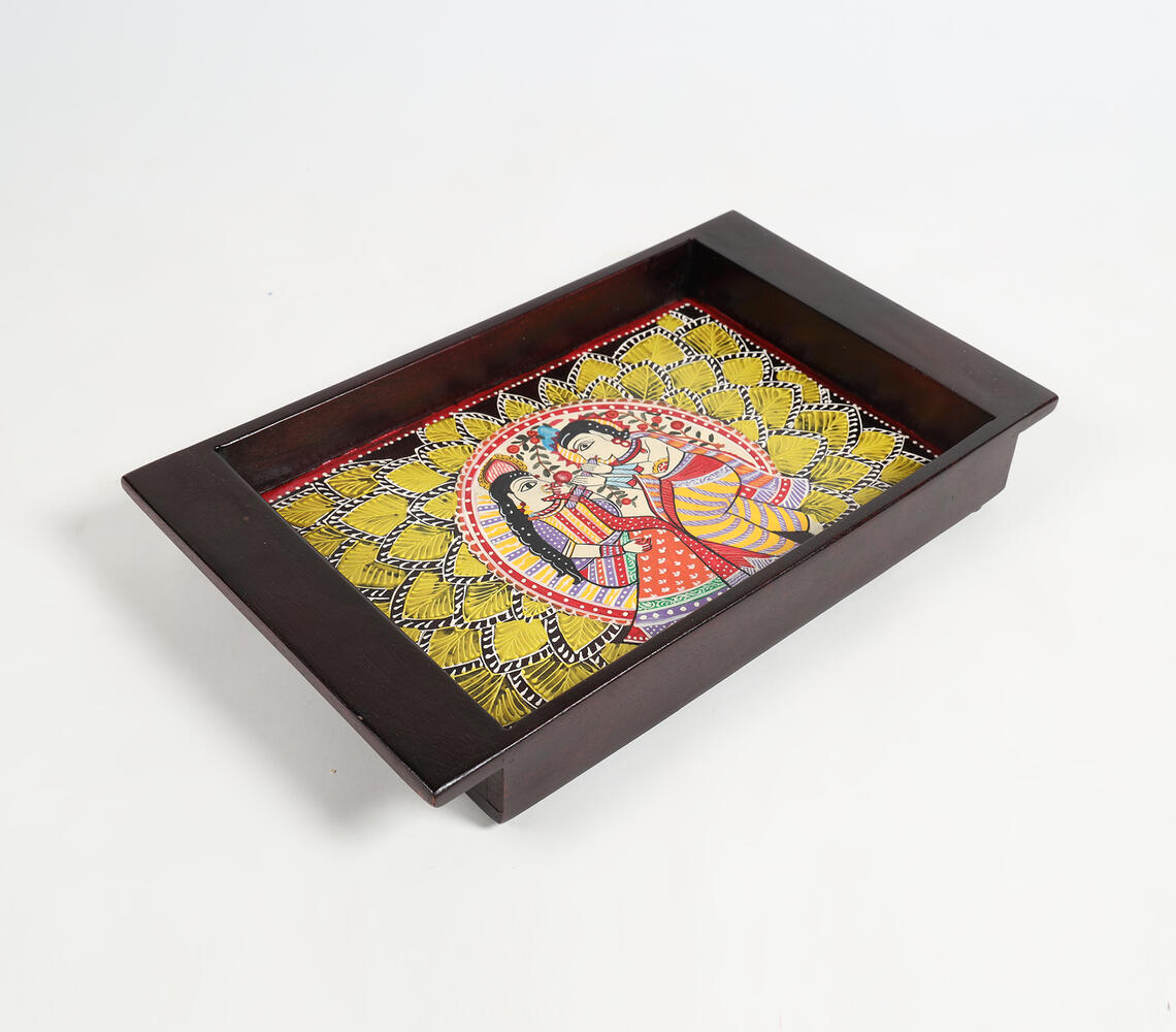 Hand Painted Madhubani Cherry Wood Tray - Multicolor - VAQL101014155913