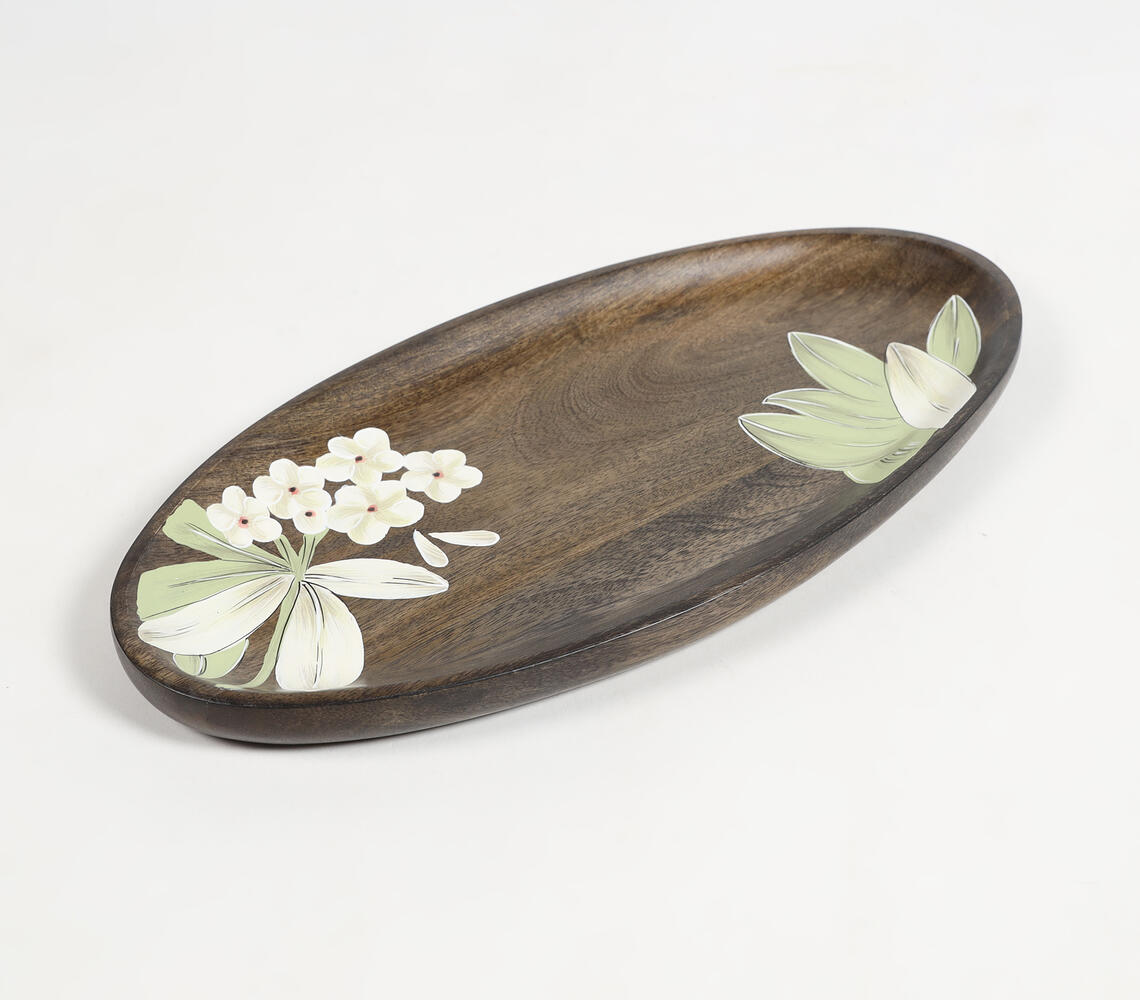 Enameled Wooden Floral Magnolia Serving Platter - Brown - VAQL101014155988