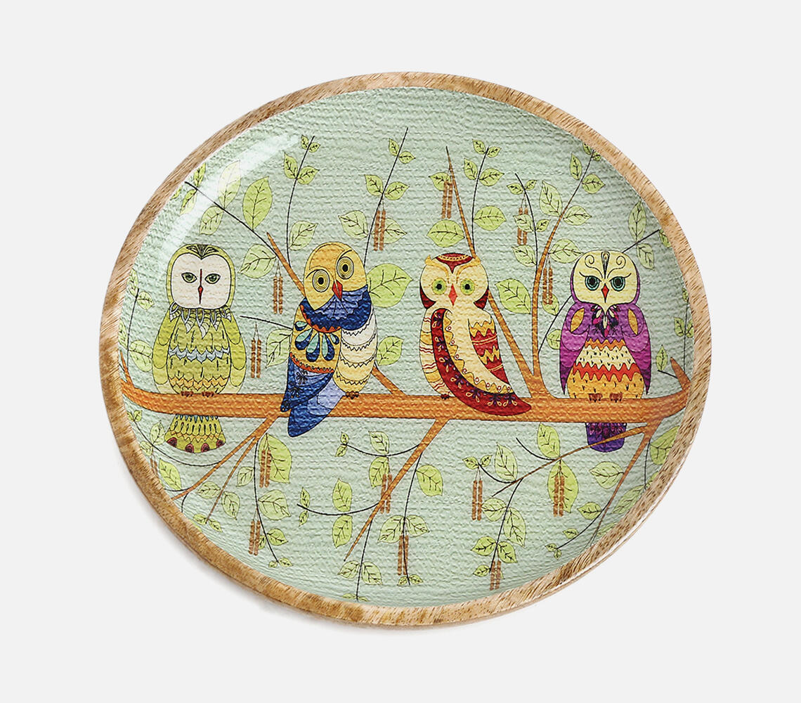 Enamelled Owl Design Platter (Small) - Multicolor - VAQL10101456403