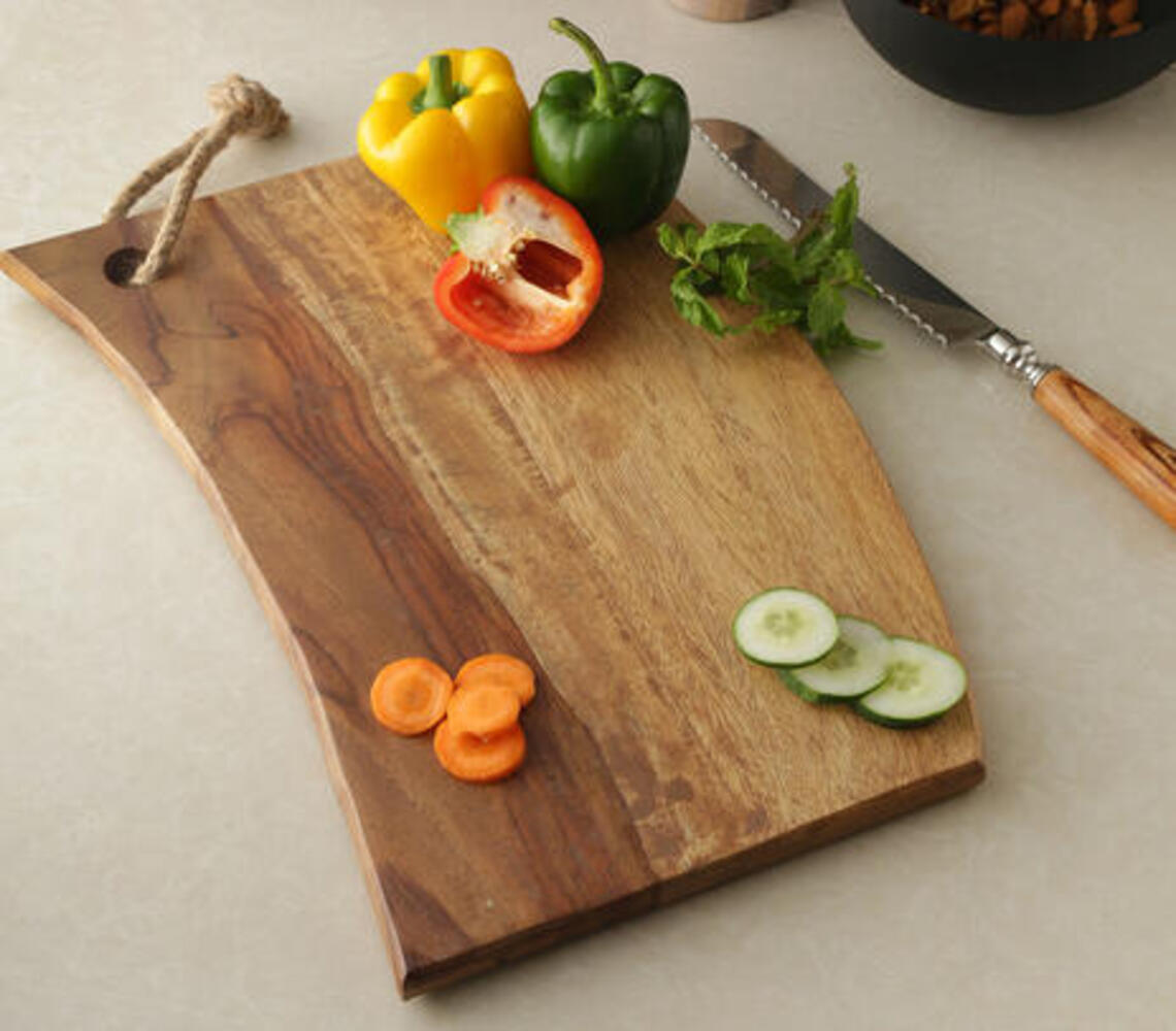 Hand Cut Wooden Rectangular Chopping Board - Natural - VAQL10101456423