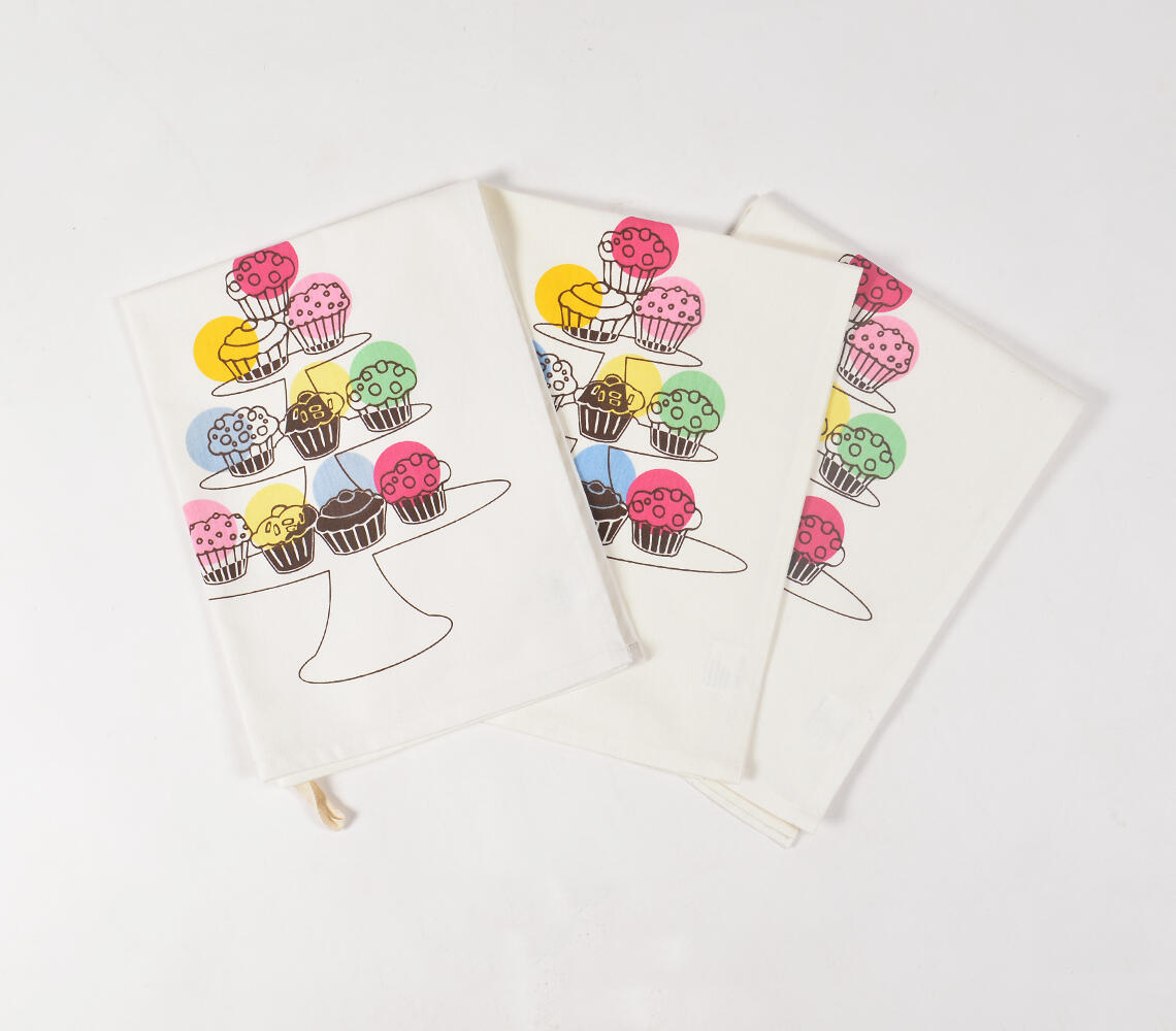 Cupcake Printed Kitchen Towels (set of 3) - Multicolor - VAQL10101471547