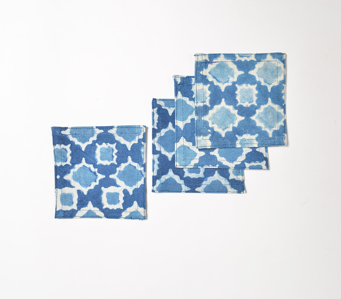 Block Printed Indigo Coasters (set of 4) - Blue - VAQL10101473620