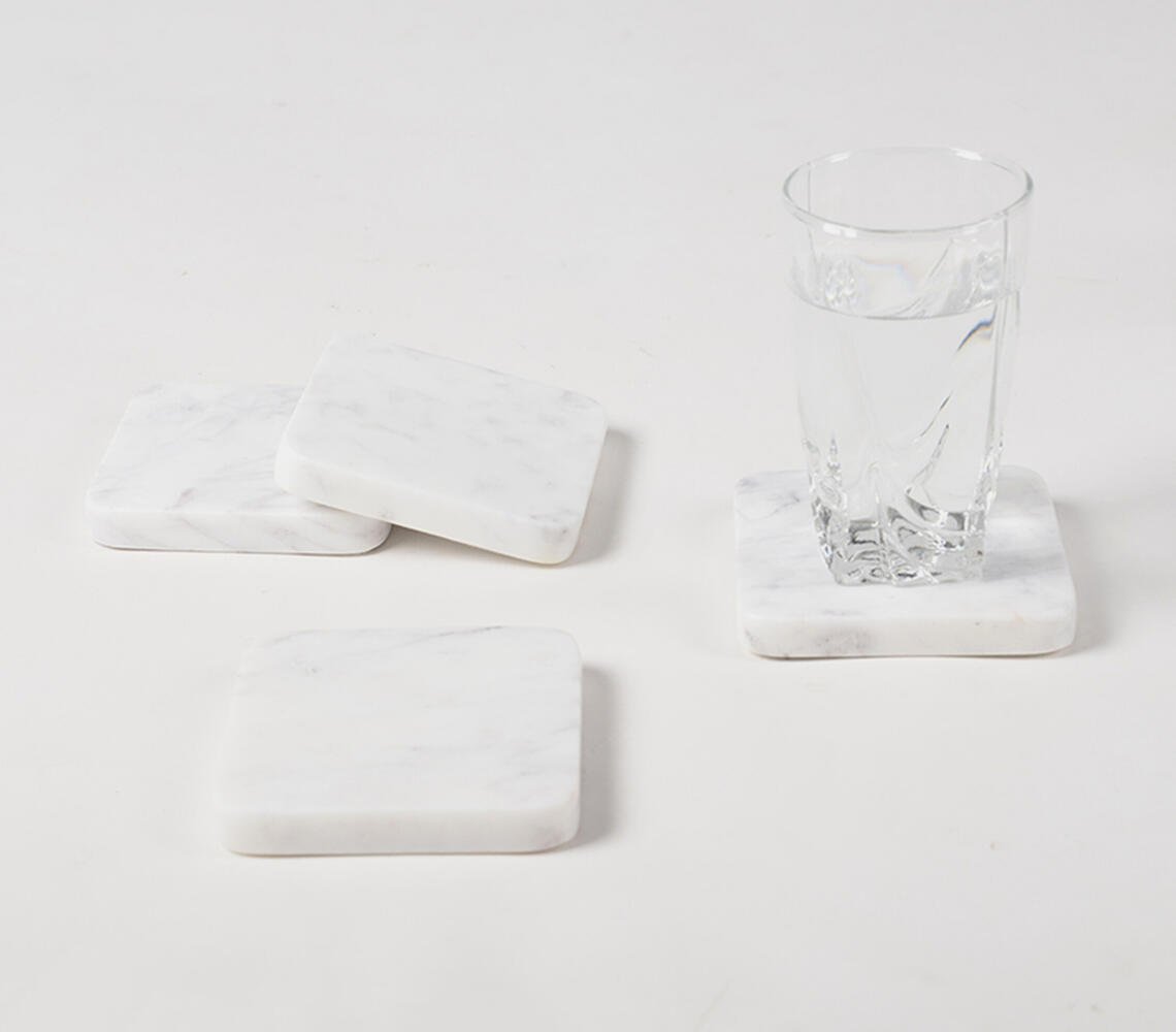 Hand Cut Marble Coasters (set of 4) - White - VAQL10101473873
