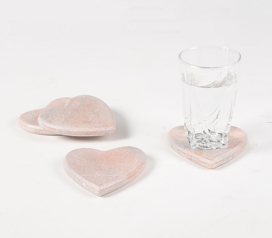 Hand Cut Heart-Shaped Marble Coasters (set of 4) - Beige - VAQL10101473880