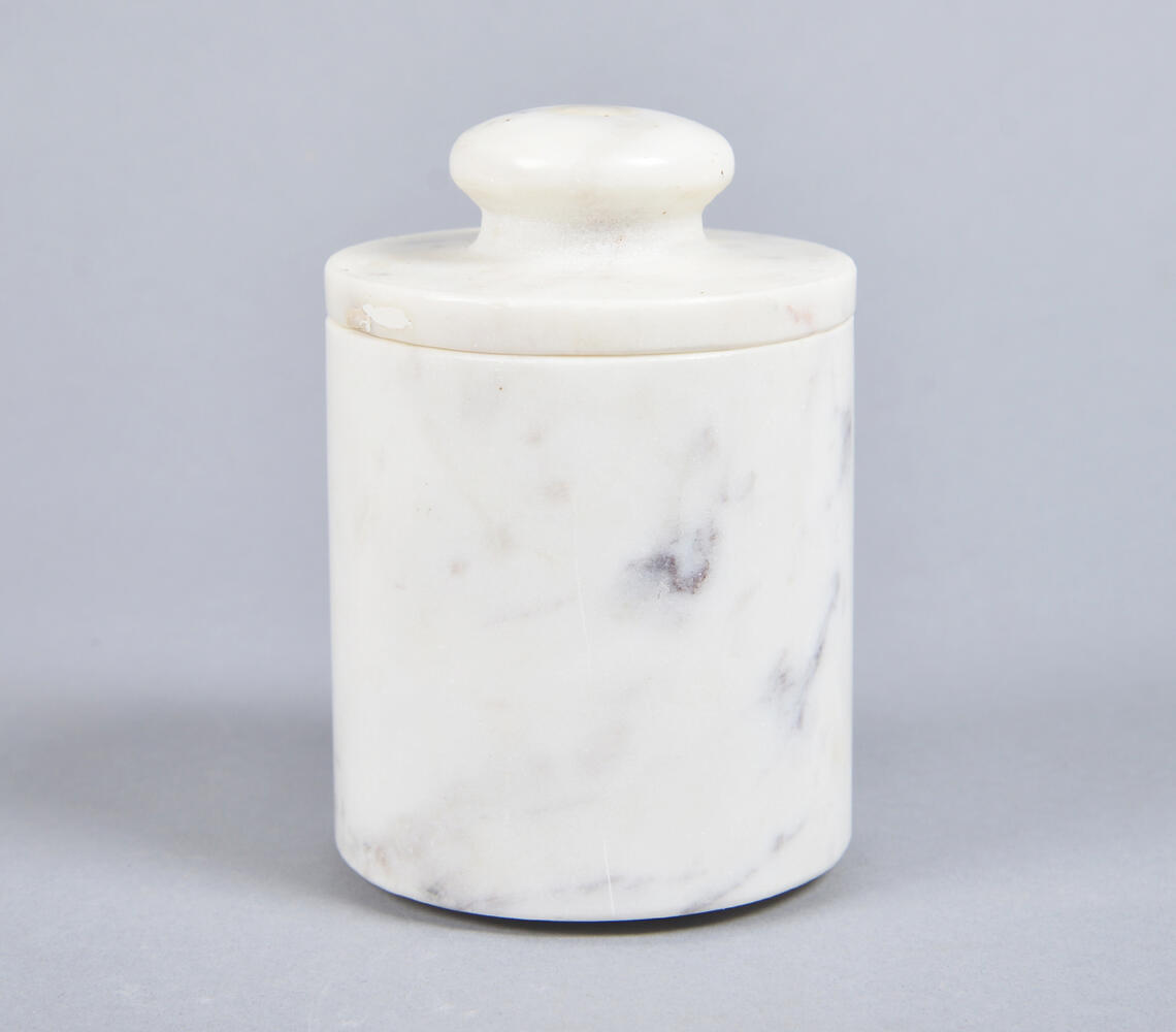 Hand Cut Classic Marble Butter Keeper - White - VAQL10101474442