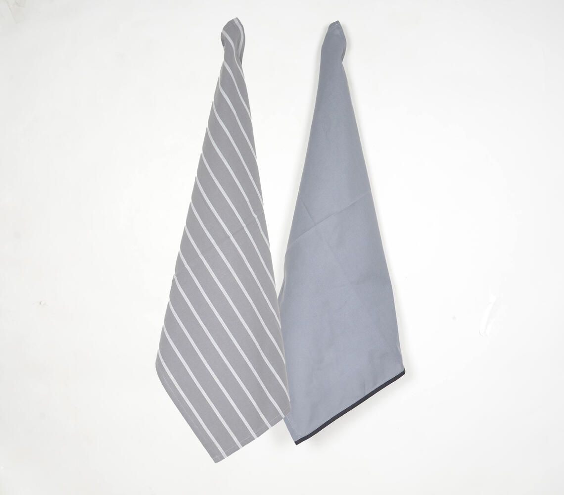 Stripes & Solids Grey Kitchen Towels (Set of 2) - White - VAQL10101476200
