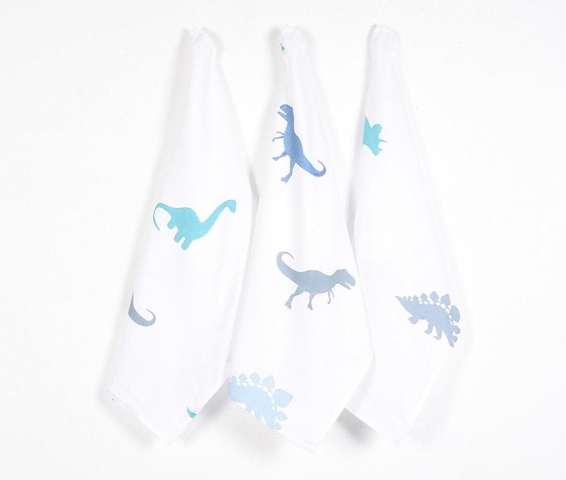 Dino Printed Handloom Kitchen Towels (set of 3) - White - VAQL10101477900