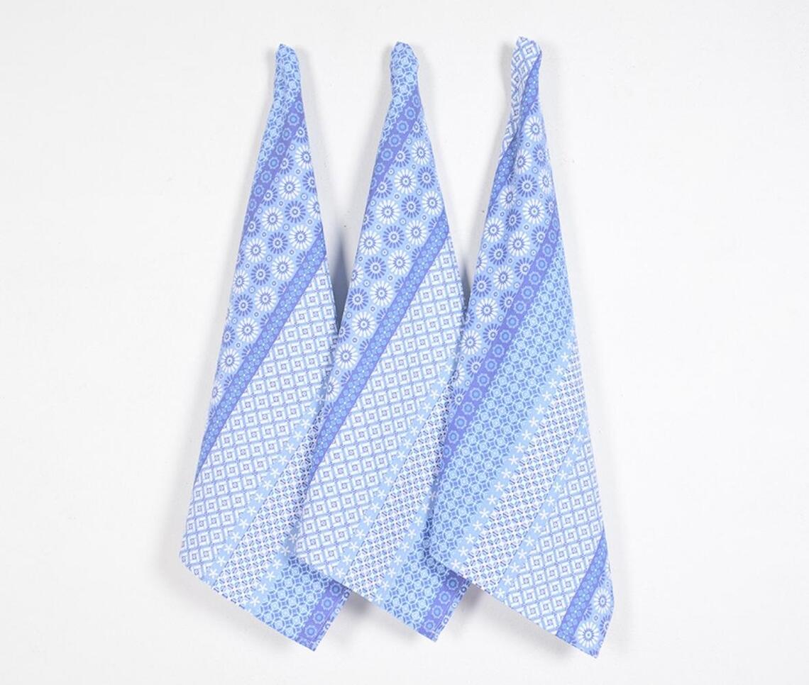 Panel Printed Kitchen Towels (set of 3) - Blue - VAQL10101477917