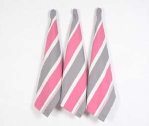 Hot Pink Striped Kitchen Towels (set of 3) - Grey - VAQL10101477921