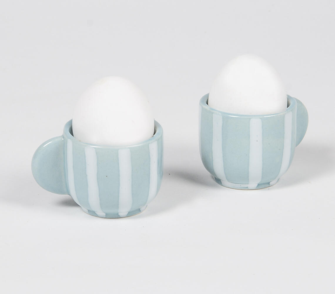 Ceramic Striped Egg Cups (set of 2) - Blue - VAQL10101477941