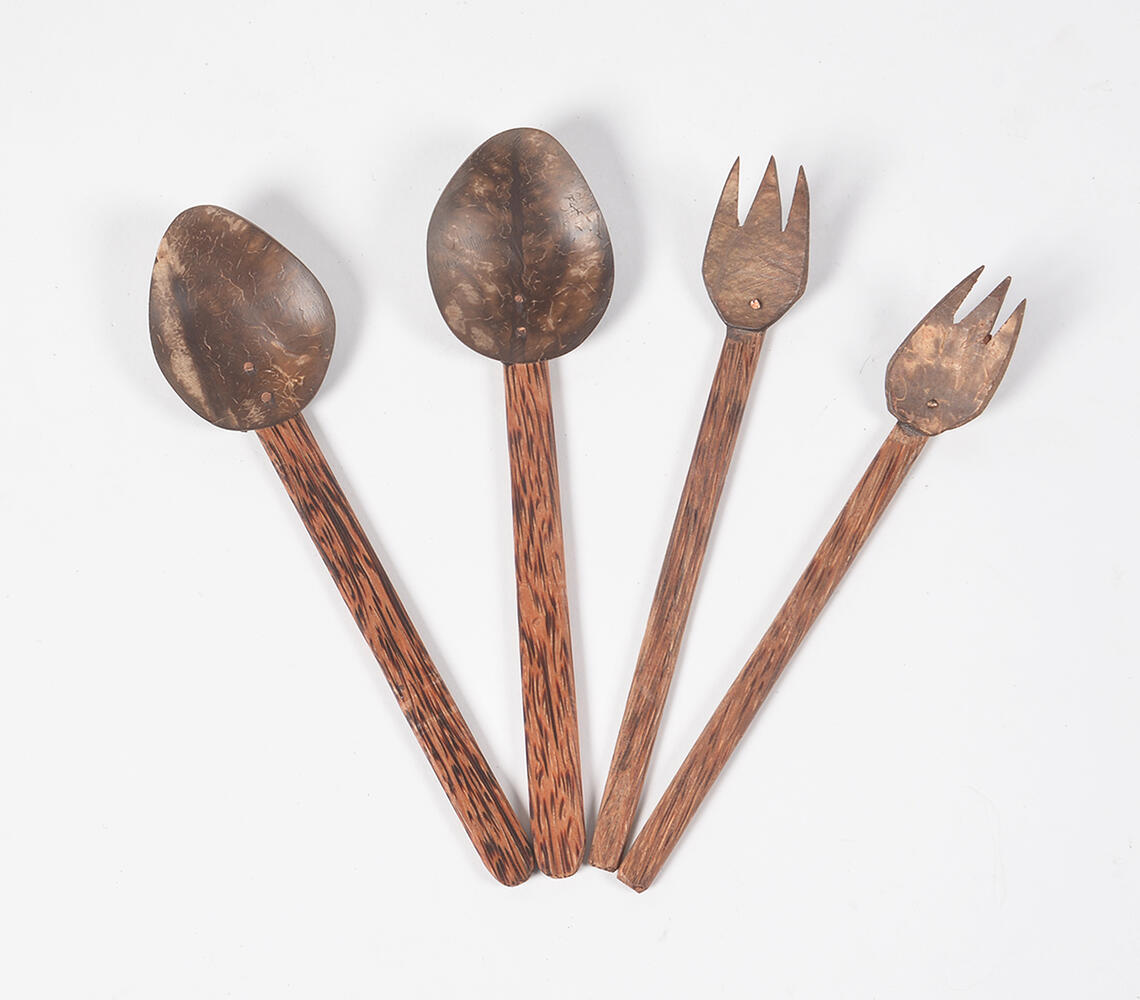 Eco-friendly Coconut Shell Cutlery (set of 4) - Natural - VAQL10101479840