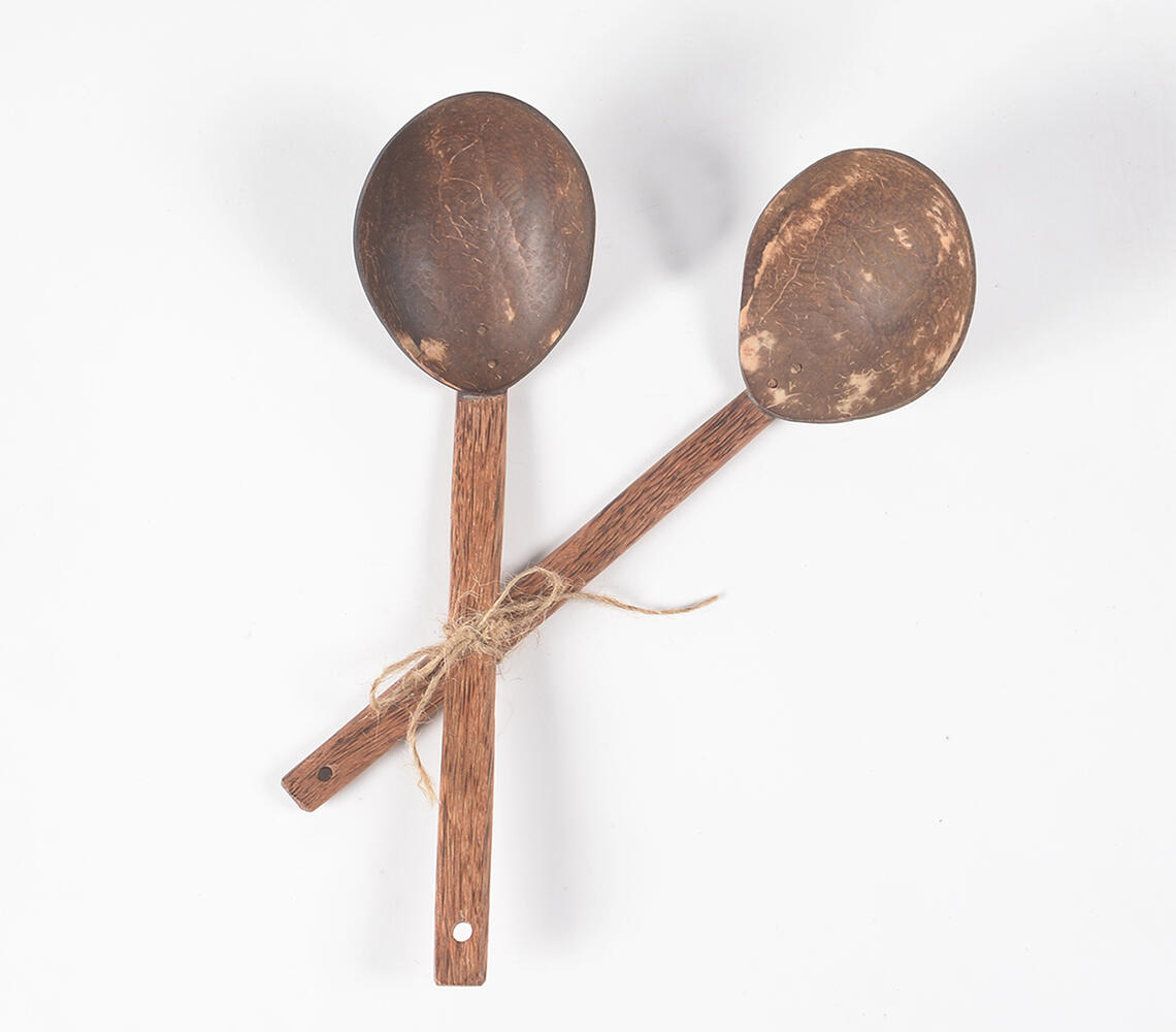 Eco-friendly Coconut Shell Curry Ladles (set of 2) - Natural - VAQL10101479844