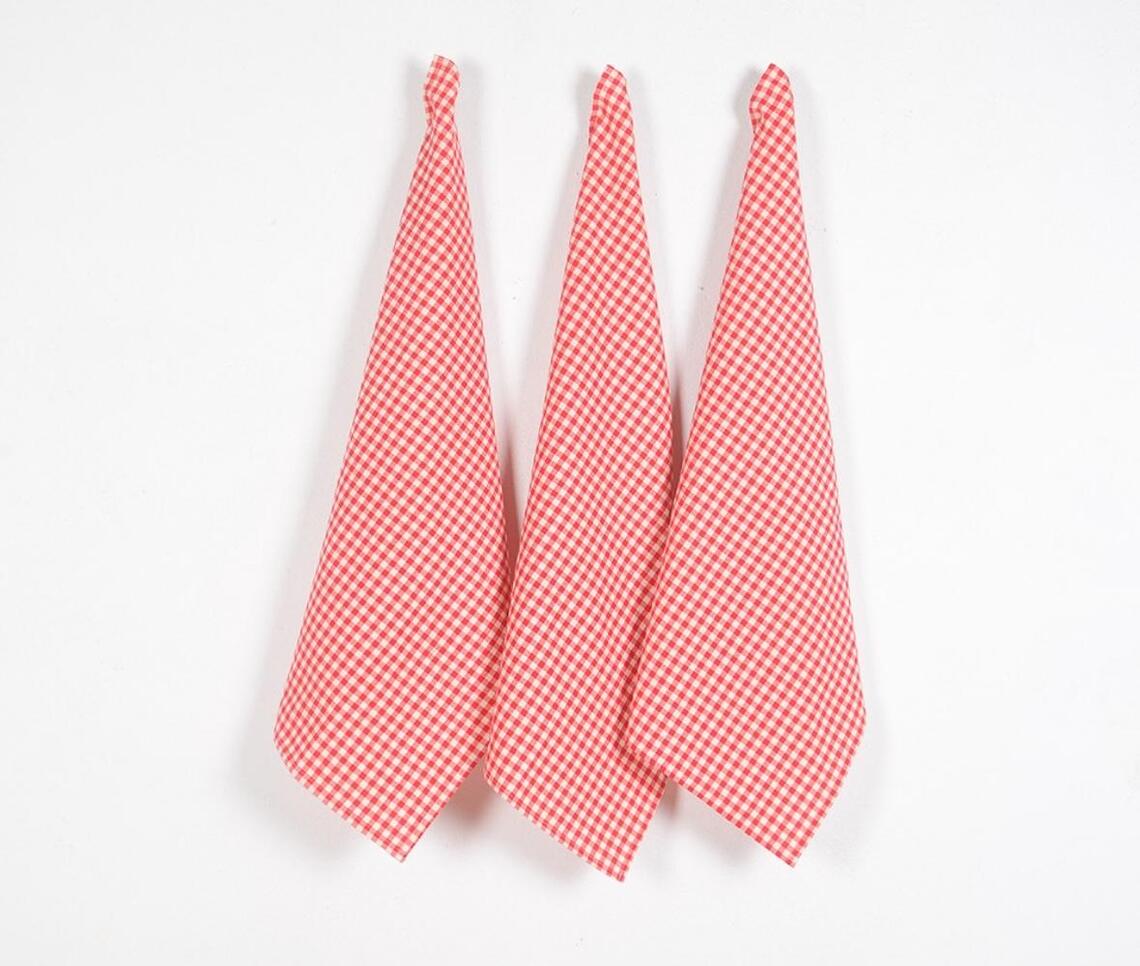 Checkered Kitchen Towels (set of 3) - Red - VAQL10101480706