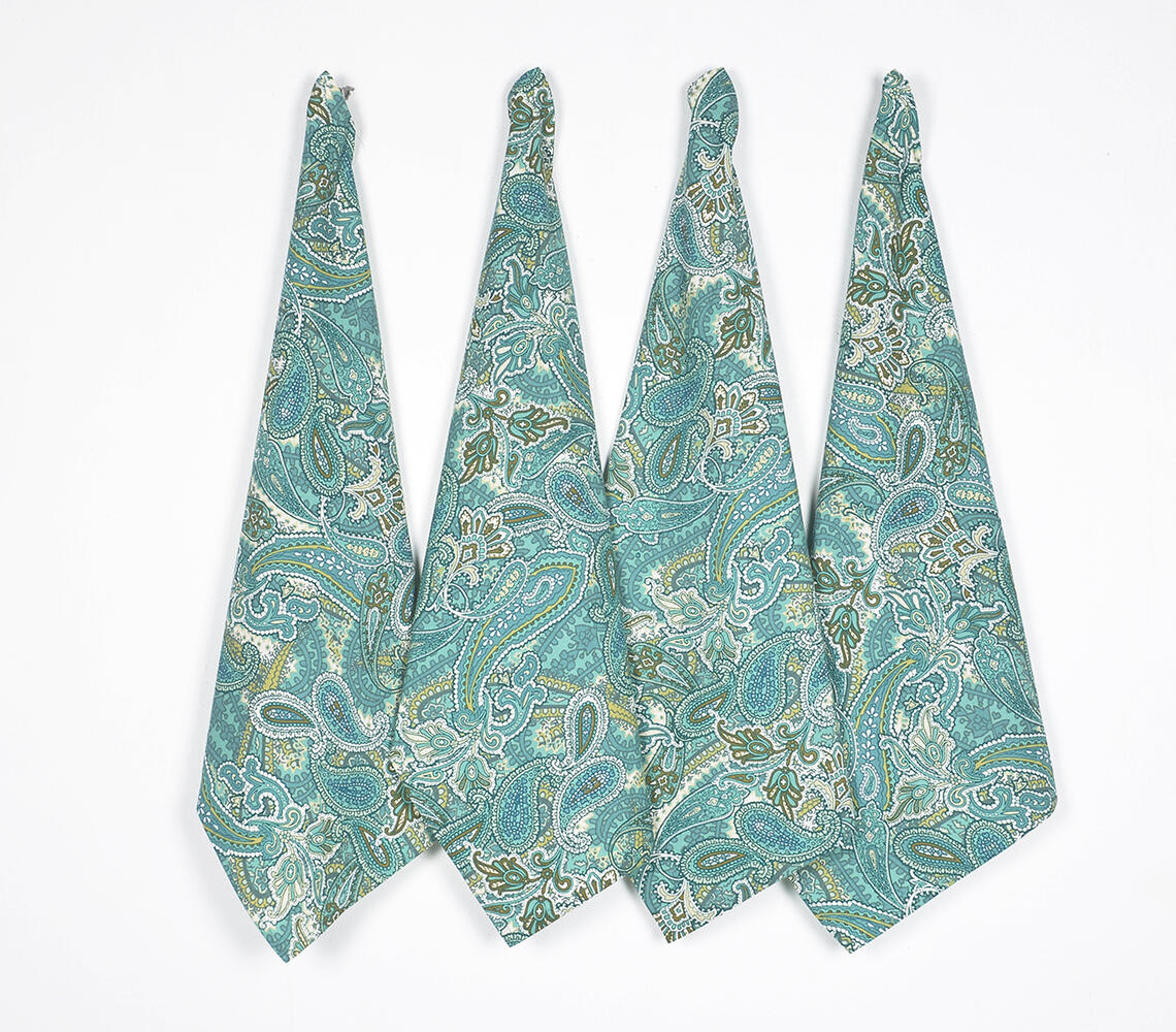 Paisley Printed Cotton Kitchen Towels (set of 4) - Blue - VAQL10101480754
