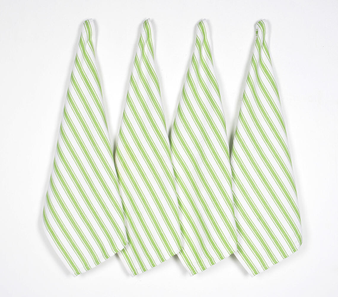 Yarn-Dyed Lime Striped Cotton Kitchen Towels (set of 4) - Green - VAQL10101480755