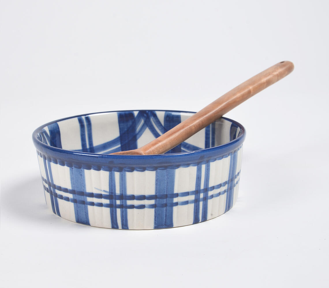 Indigo Plaid Ceramic Baking Dish - Blue - VAQL10101482555