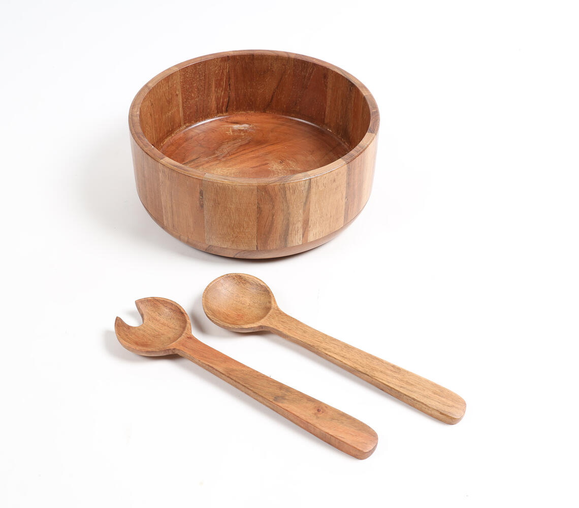 Earthy Turned Mango Wood Bowl & Spoons - Brown - VAQL10101486480