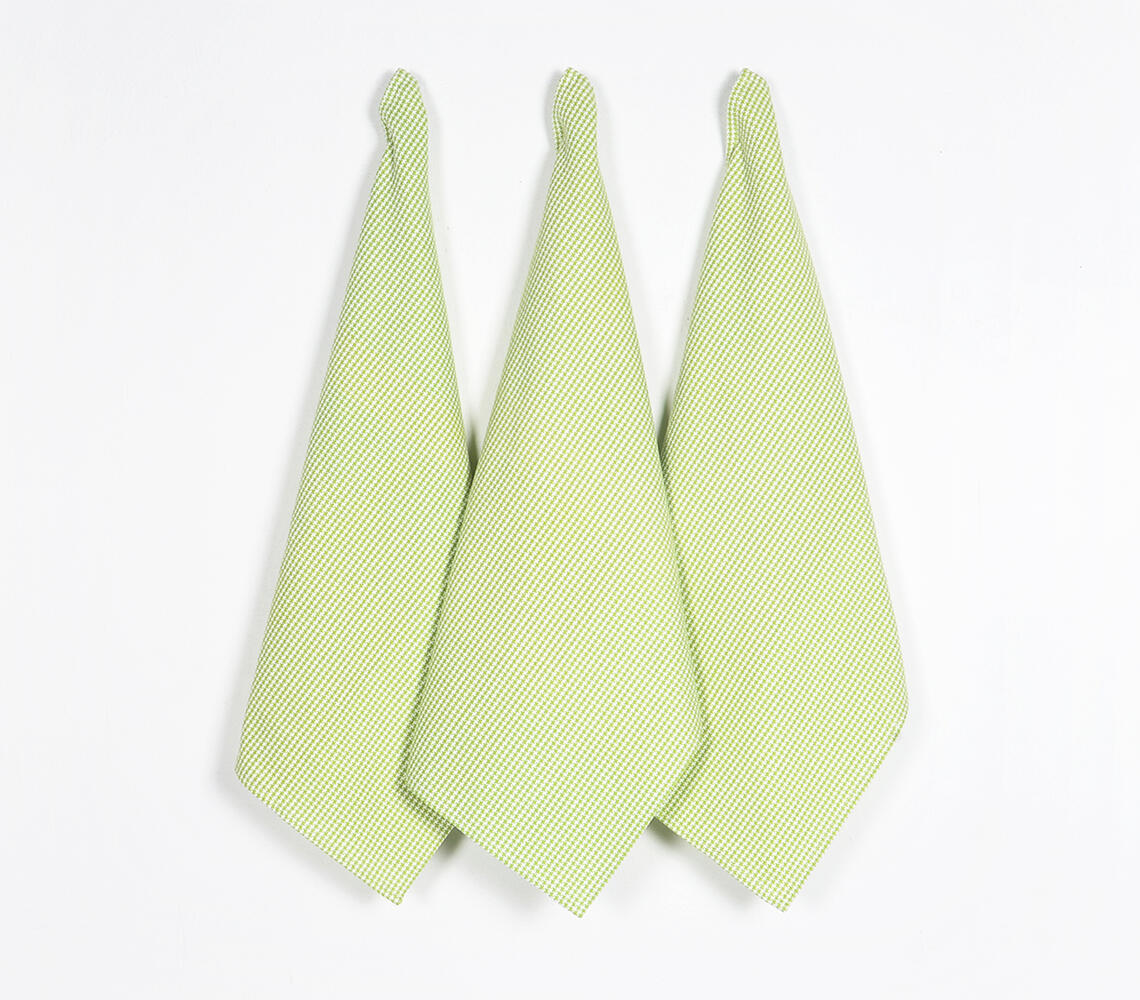 Handloom Cotton Lime Kitchen Towels (Set of 3) - Green - VAQL10101497295