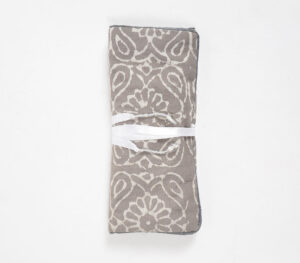 Block Printed Taupe Floral Wrap-Around Cotton Clutch - Grey - VAQL101015100897
