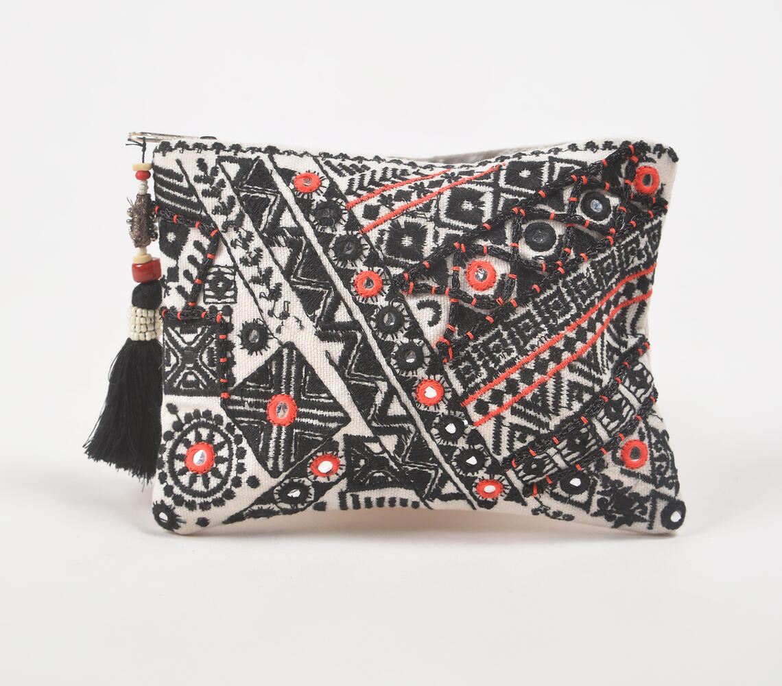 Embroidered Mirrorwork Clutch with tassel - Multicolor - VAQL101015100927