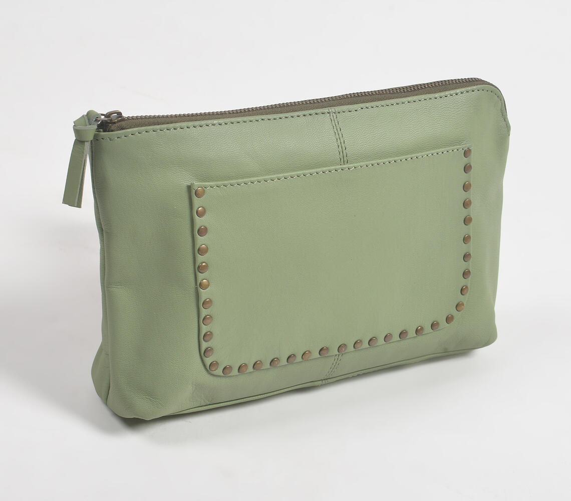 Classic Leather Pouch Bag - Olive - VAQL101015105222