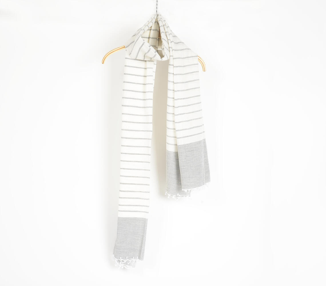 Handloom Cotton Classic Striped Scarf - White - VAQL101015105288
