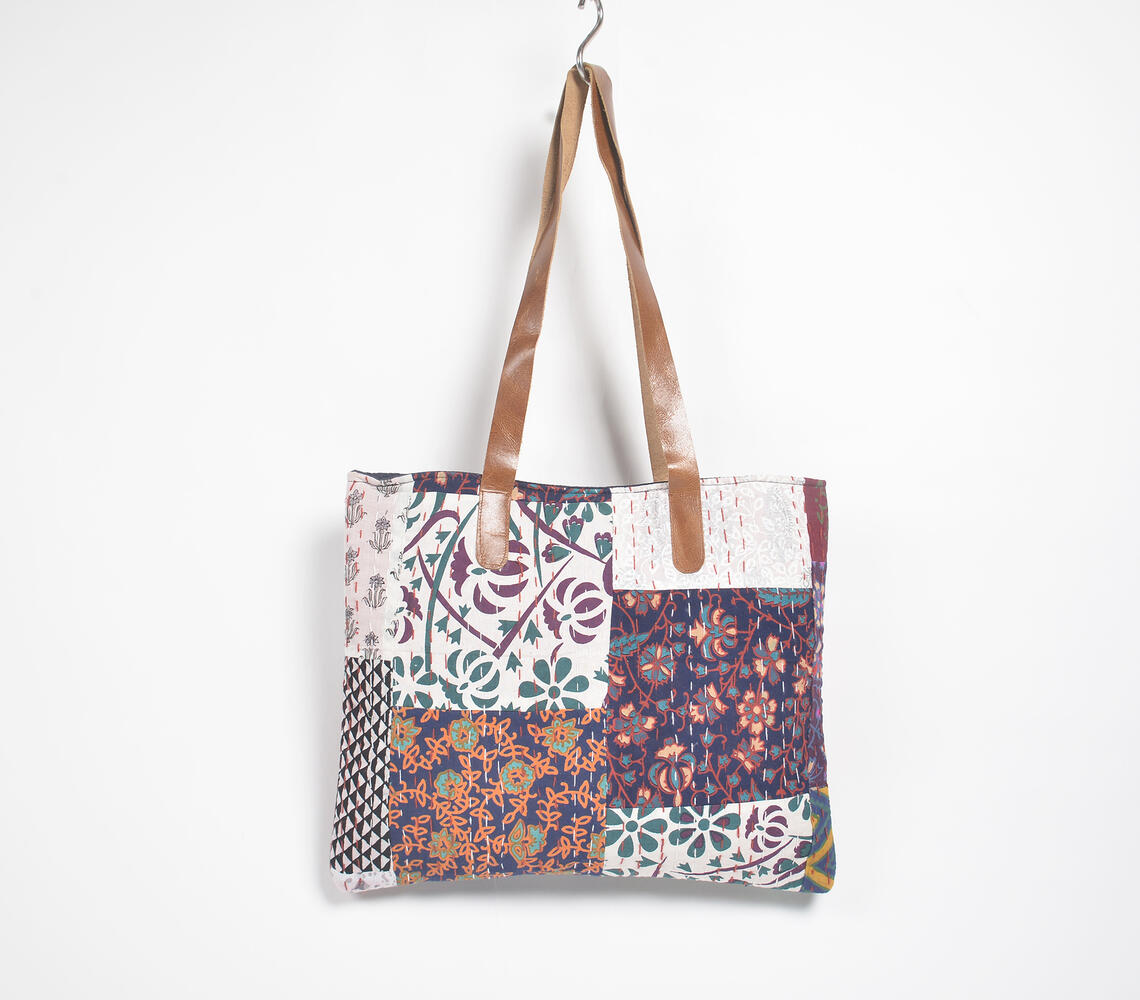 Abstract Patchwork & Kantha Tote Bag - Multicolor - VAQL101015105665