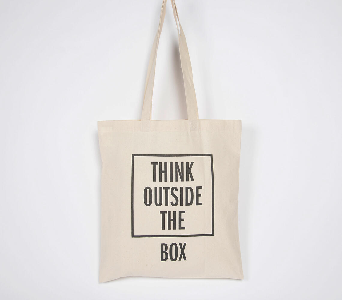 Think Outside the box Cotton Canvas Tote Bag - Off-White - VAQL101015109701