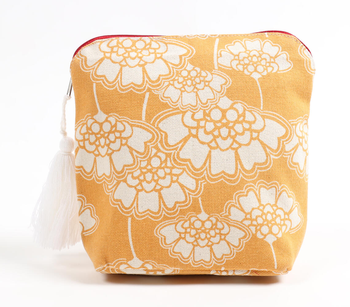 Floral Yellow embroidered Big Pouch - Yellow - VAQL101015120691