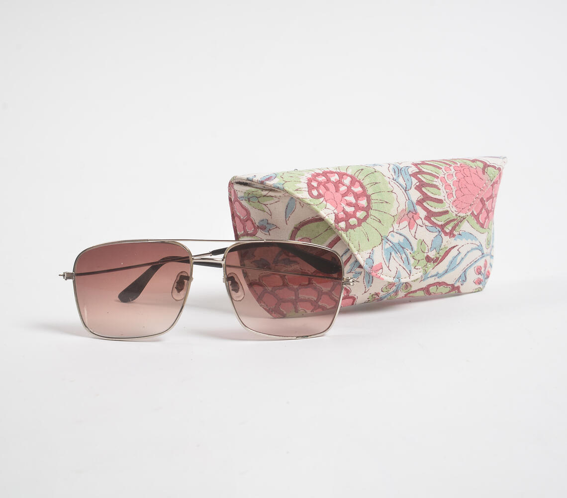 Block printed floral Garden case for eyeglasses - Multicolor - VAQL101015125015