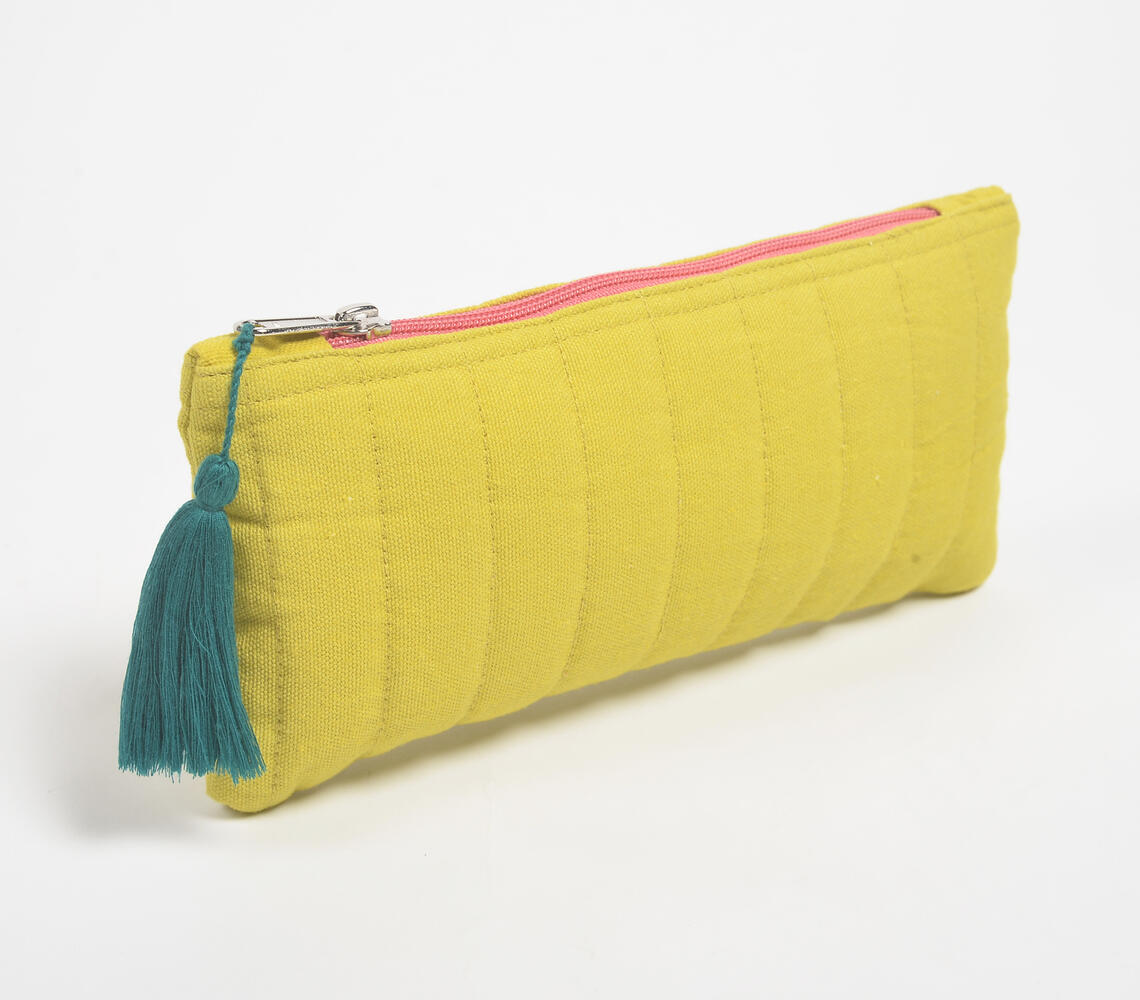 Stripe-Quilted Solid Yellow Pouch - Green - VAQL101015131976