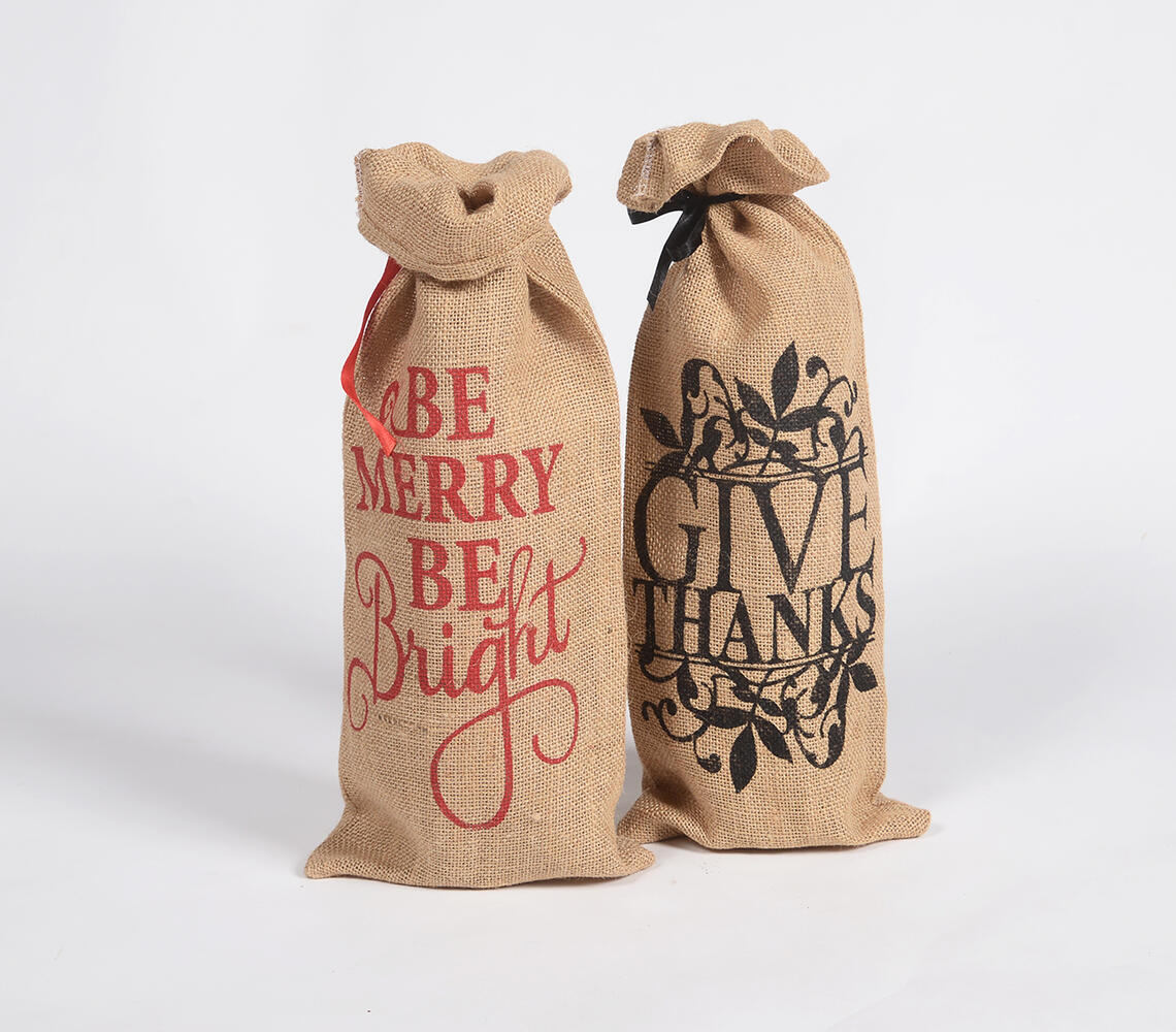 Christmas-Themed Jute wine bags (set of 2) - Brown - VAQL10101575674