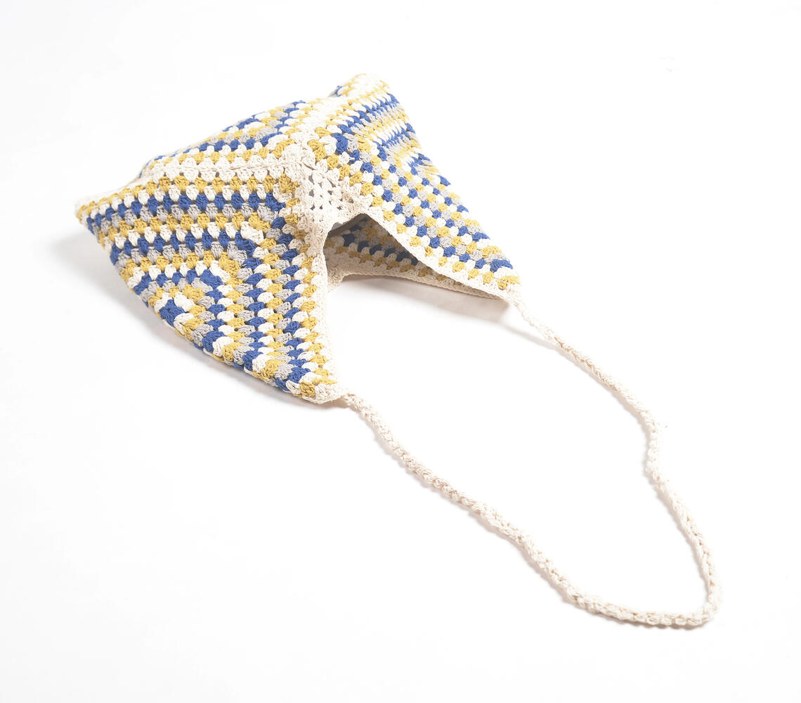 Crochet Cotton Geometric Multicolor Handbag - Natural - VAQL10101580386